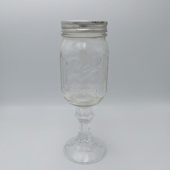 Vtg Pr 8" Clear Pedestal Ball Mason Jelly‎ Jam Jar with Silver Lid - Picture 1 of 4